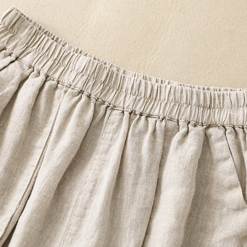 Buddha Stones Summer Casual Plain Cotton Linen Women's Elasti Straight Shorts With Pockets - image 18