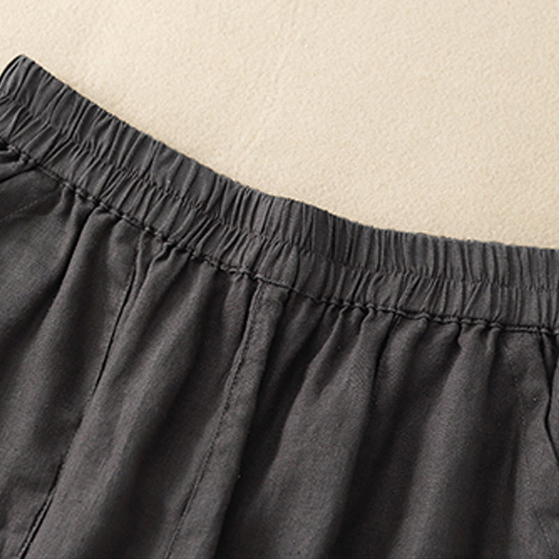 Buddha Stones Summer Casual Plain Cotton Linen Women's Elasti Straight Shorts With Pockets - image 23