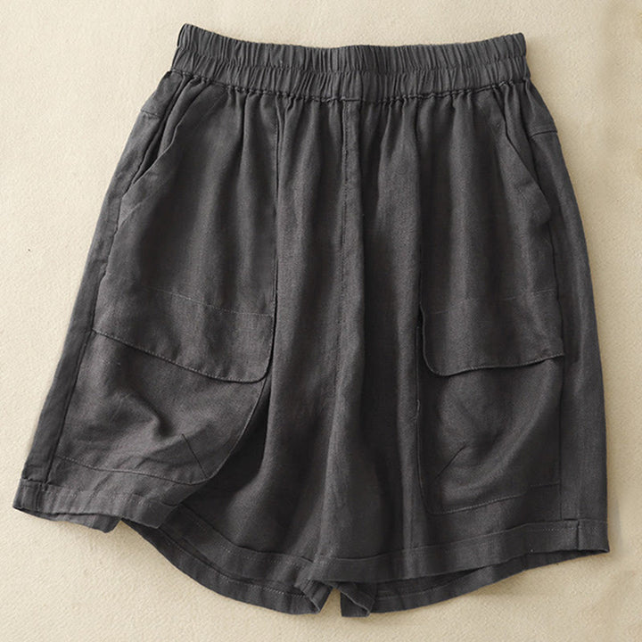 Buddha Stones Summer Casual Plain Cotton Linen Women's Elasti Straight Shorts With Pockets - Black - US12，UK/AU16，EU44 (2XL) - image 21