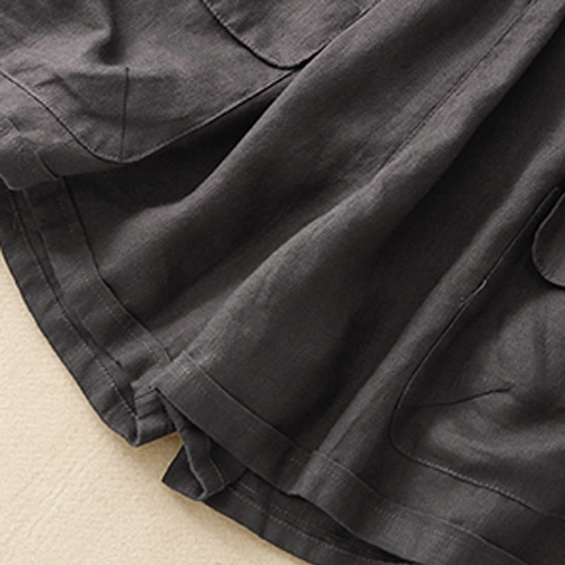 Buddha Stones Summer Casual Plain Cotton Linen Women's Elasti Straight Shorts With Pockets - image 24