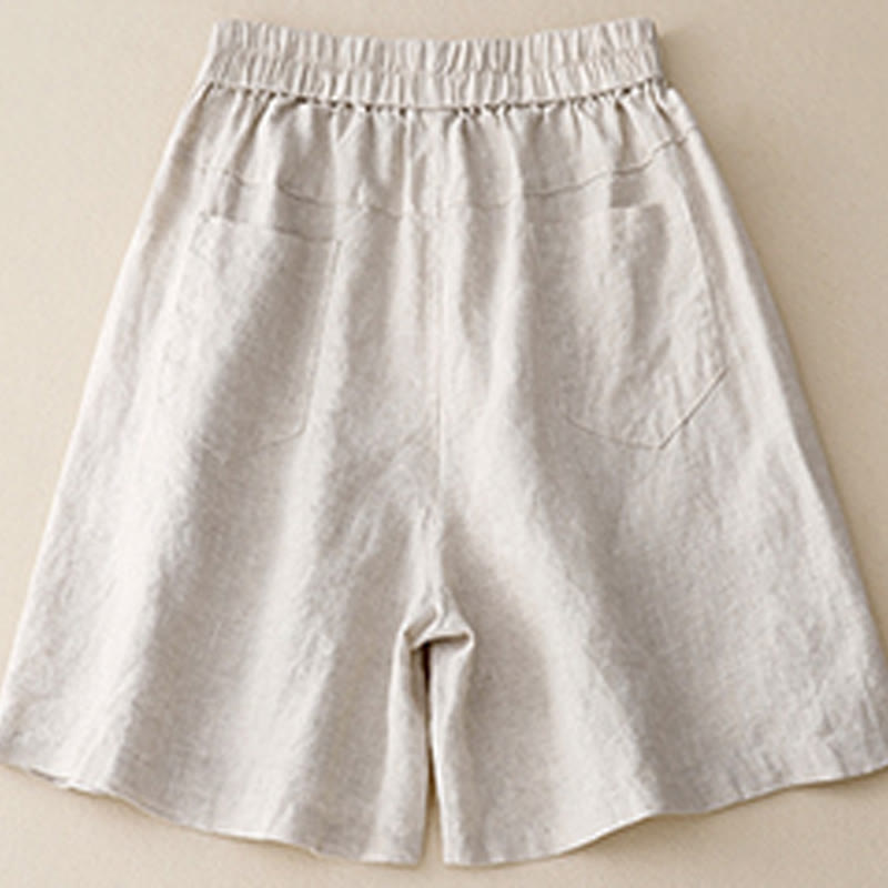 Buddha Stones Summer Casual Buttons Plain Cotton Women's Shorts With Pockets - image 6