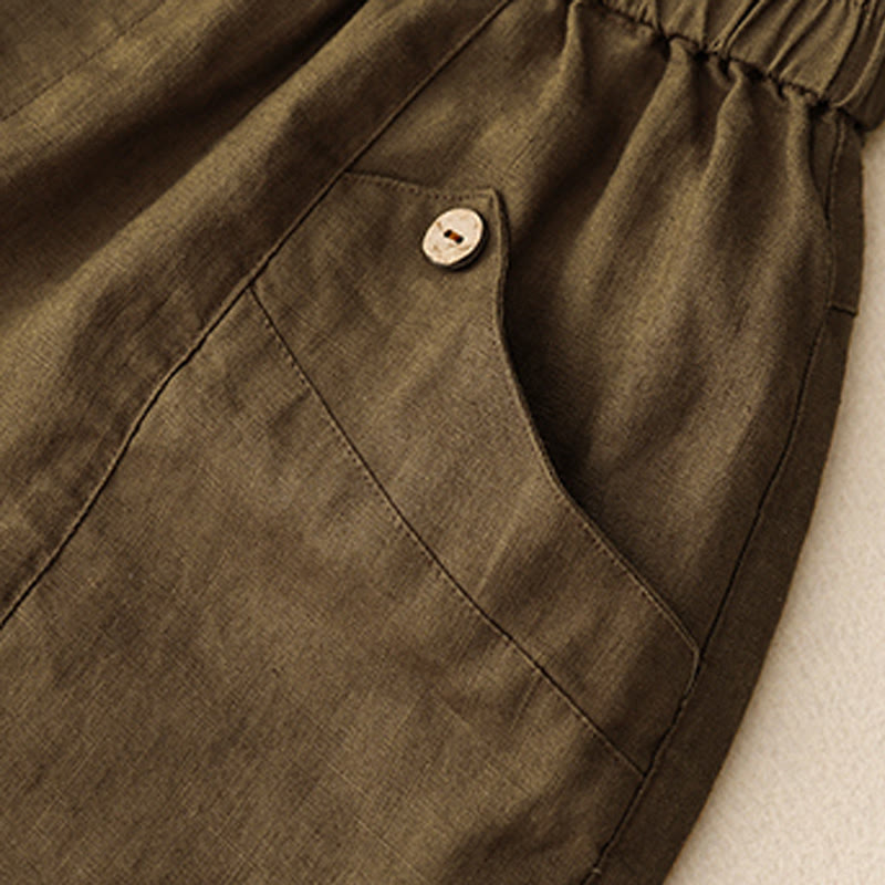 Buddha Stones Summer Casual Buttons Plain Cotton Women's Shorts With Pockets - image 17
