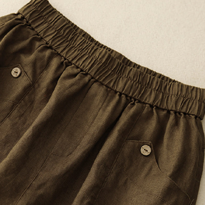 Buddha Stones Summer Casual Buttons Plain Cotton Women's Shorts With Pockets - image 19