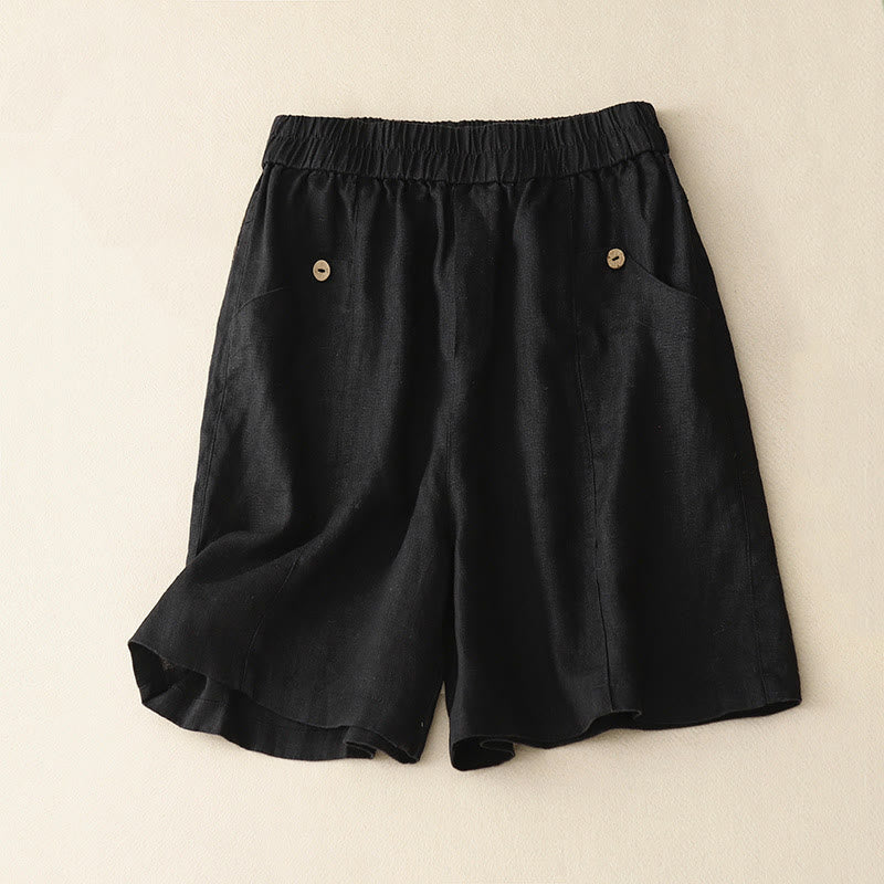Buddha Stones Summer Casual Buttons Plain Women's Shorts With Pockets - Black - US8-10，UK/AU12-14，EU40-42 (2XL) - image 20