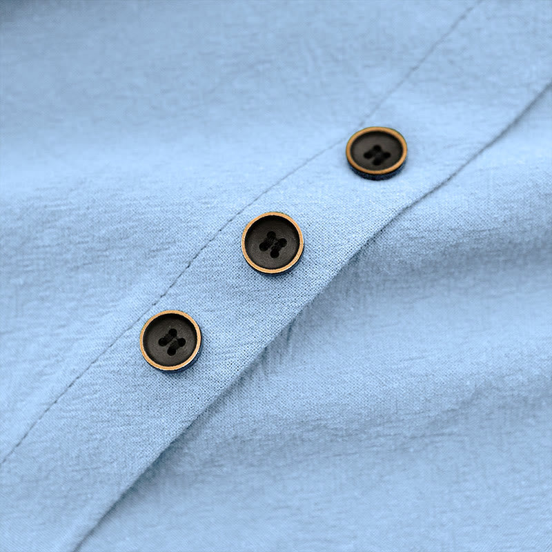 Buddha Stones Casual Summer Pure Color Jacquard Button Crew Neck Cotton Women's Short Sleeve T-Shirt - image 18