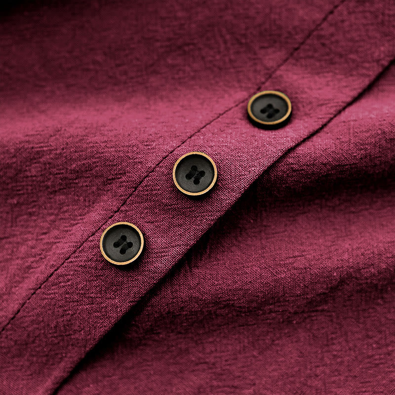 Buddha Stones Casual Summer Pure Color Jacquard Button Crew Neck Cotton Women's Short Sleeve T-Shirt - image 33