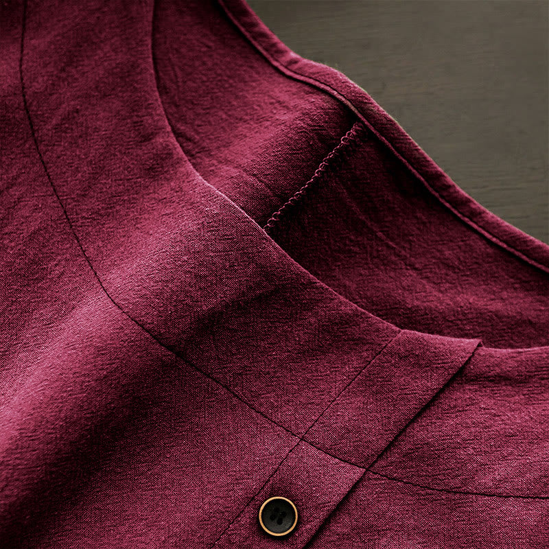 Buddha Stones Casual Summer Pure Color Jacquard Button Crew Neck Cotton Women's Short Sleeve T-Shirt - image 32