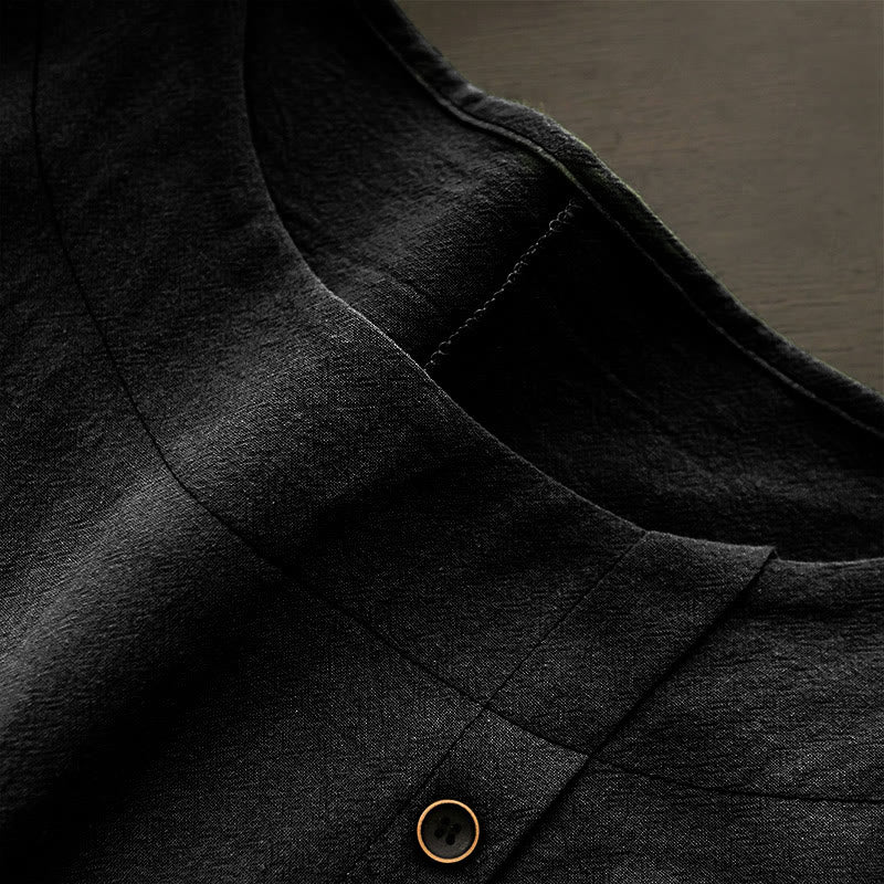 Buddha Stones Casual Summer Pure Color Jacquard Button Crew Neck Cotton Women's Short Sleeve T-Shirt - image 52