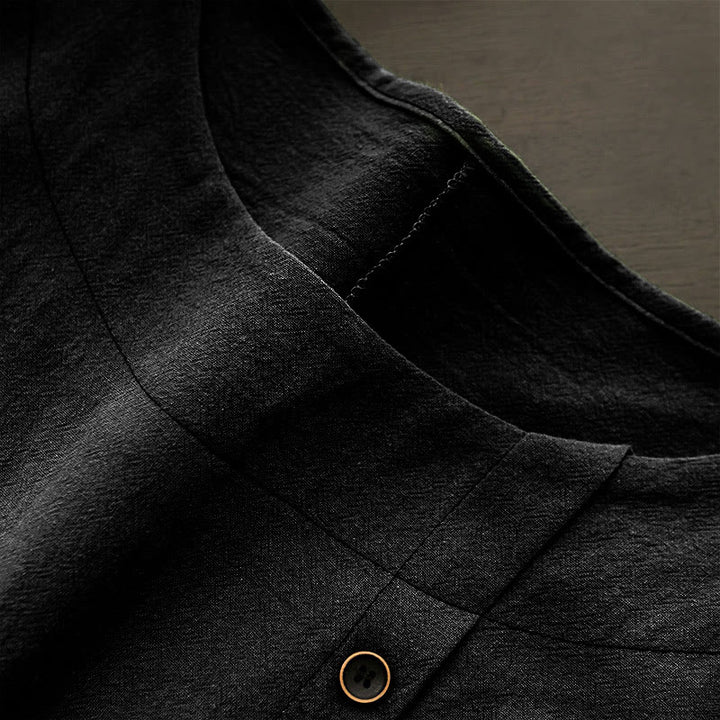 Buddha Stones Casual Summer Pure Color Jacquard Button Crew Neck Cotton Women's Short Sleeve T-Shirt - image 52