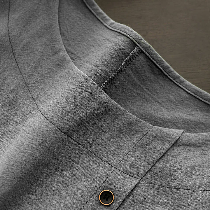 Buddha Stones Casual Summer Pure Color Jacquard Button Crew Neck Cotton Women's Short Sleeve T-Shirt - image 57