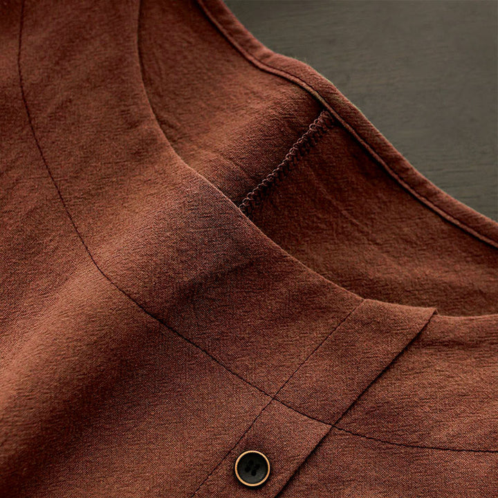 Buddha Stones Casual Summer Pure Color Jacquard Button Crew Neck Cotton Women's Short Sleeve T-Shirt - image 27