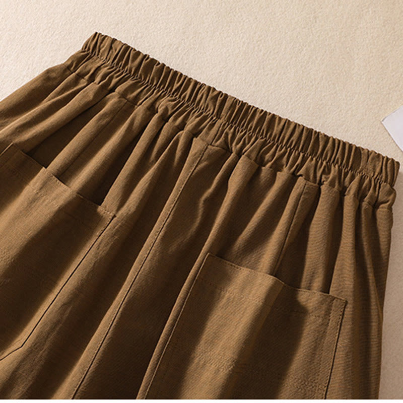 Buddha Stones Summer Casual Elastic Waist Plain Women's Polyester Shorts With Pockets - image 4