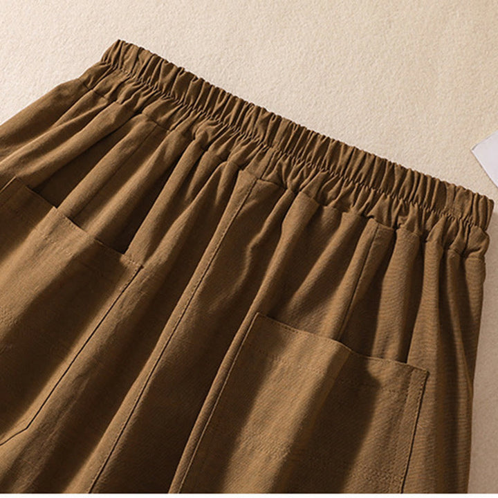Buddha Stones Summer Casual Elastic Waist Plain Women's Polyester Shorts With Pockets