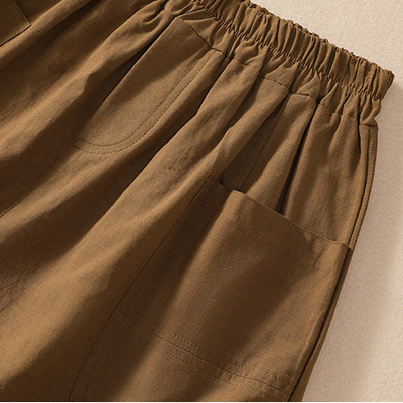 Buddha Stones Summer Casual Elastic Waist Plain Women's Polyester Shorts With Pockets - image 7