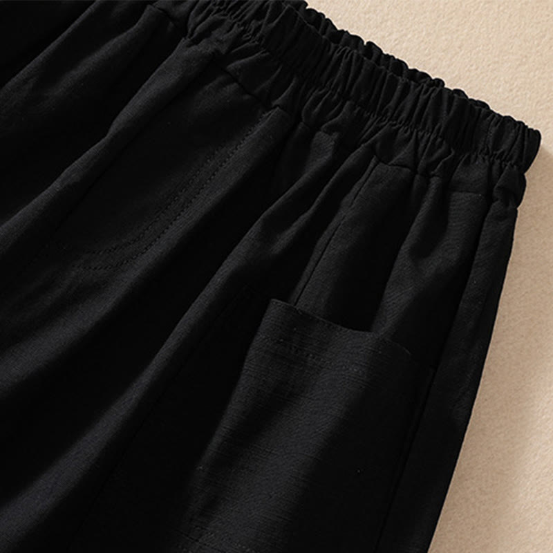 Buddha Stones Summer Casual Elastic Waist Plain Women's Polyester Shorts With Pockets