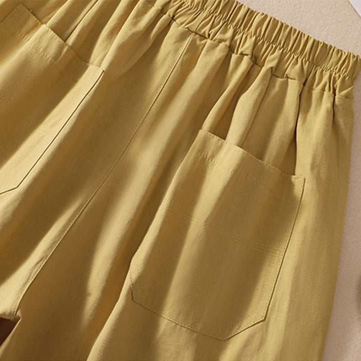 Buddha Stones Summer Casual Elastic Waist Plain Women's Polyester Shorts With Pockets - image 28