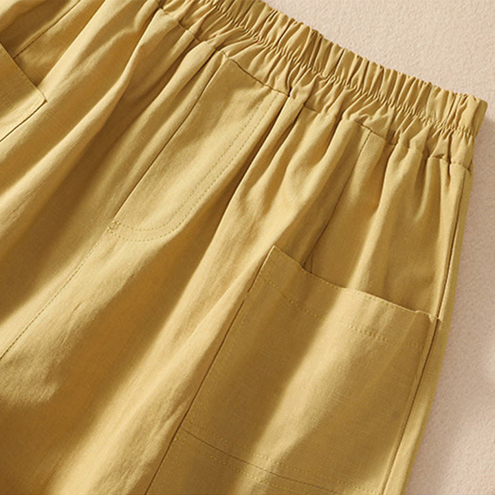 Buddha Stones Summer Casual Elastic Waist Plain Women's Polyester Shorts With Pockets - image 31