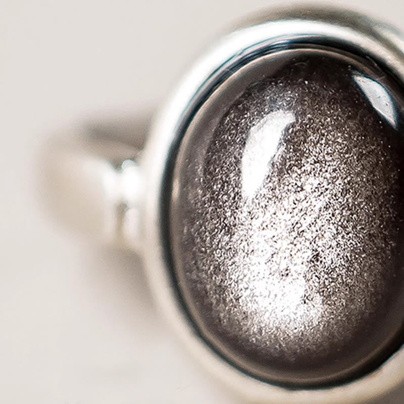 Buddha Stones Natural 925 Sterling Silver Silver Sheen Obsidian Adjustable Protection Ring - image 8