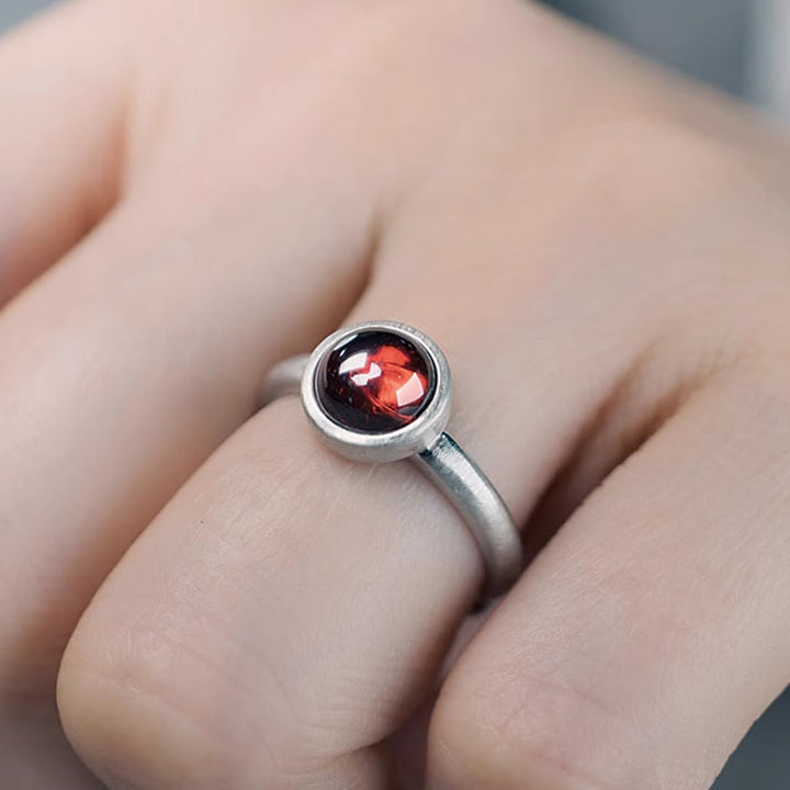 Buddha Stones Natural 925 Sterling Silver Garnet Adjustable Protection Ring