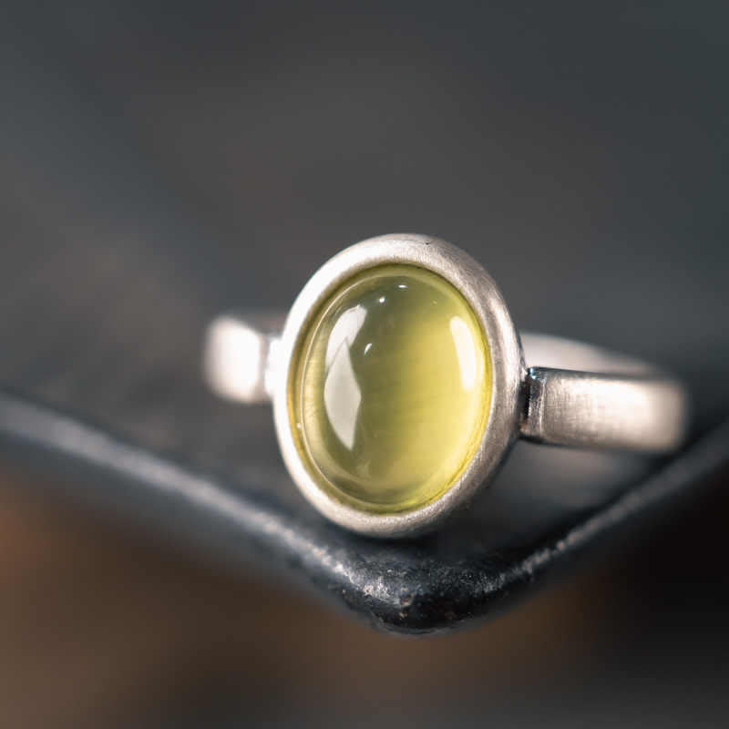 Buddha Stones Natural 925 Sterling Silver Prehnite Citrine Adjustable Happiness Ring - A Style(About 9*11mm) - image 0