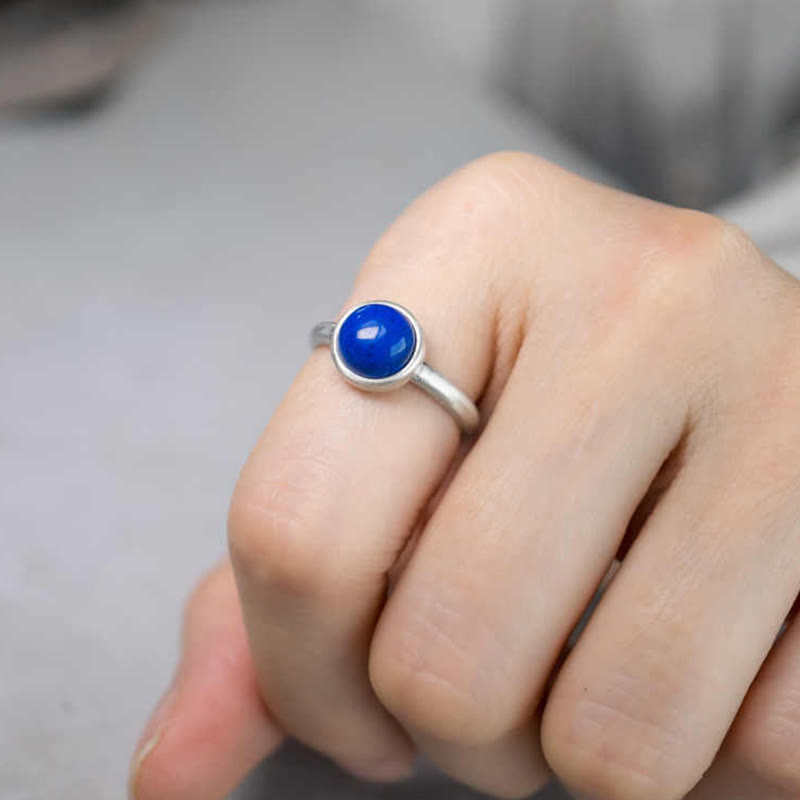 Buddha Stones Natural 925 Sterling Silver Lazurite Lapis Lazuli Turquoise Adjustable Balance Ring - image 4