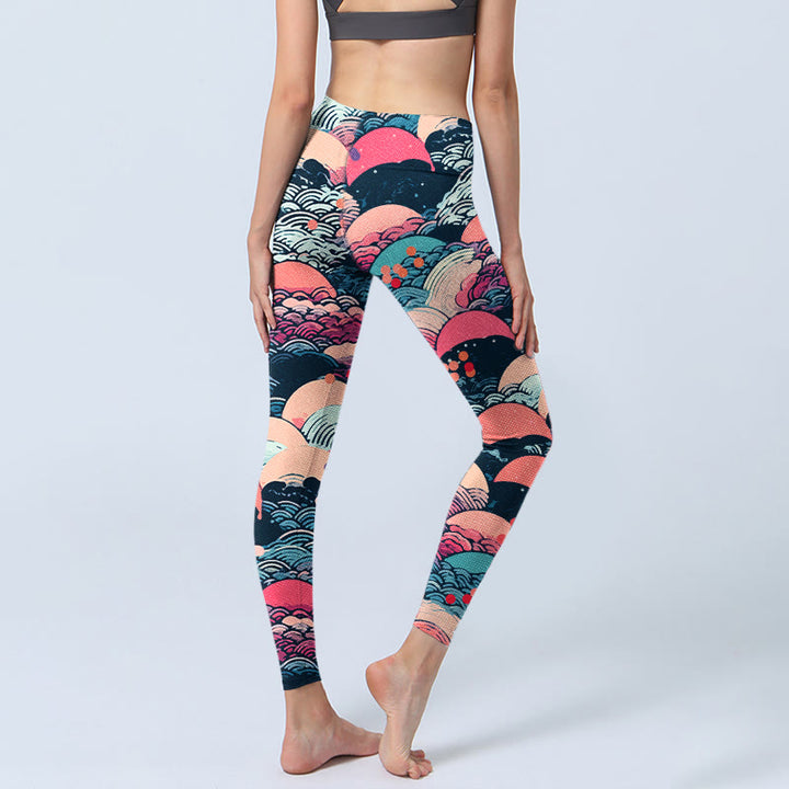 Buddha Stones Colorful Ocean Waves Print Gym Leggings Women's Yoga Pants - image 4