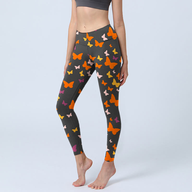 Buddha Stones Colorful Butterfly Print Gym Leggings Women's Yoga Pants - Black - US18，UK/AU22，EU50 (4XL) - image 0