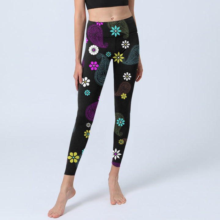 Buddha Stones Colorful Cashew Flower Print Gym Leggings Women's Yoga Pants - image 5