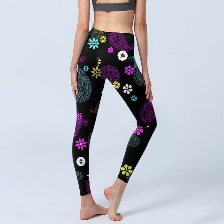 Buddha Stones Colorful Cashew Flower Print Gym Leggings Women's Yoga Pants - image 4
