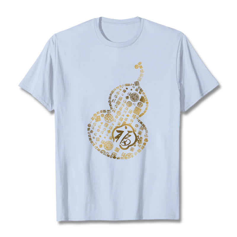 Buddha Stones Gourd Fu Character Design Tee T-shirt - LightCyan - 2XL - image 19