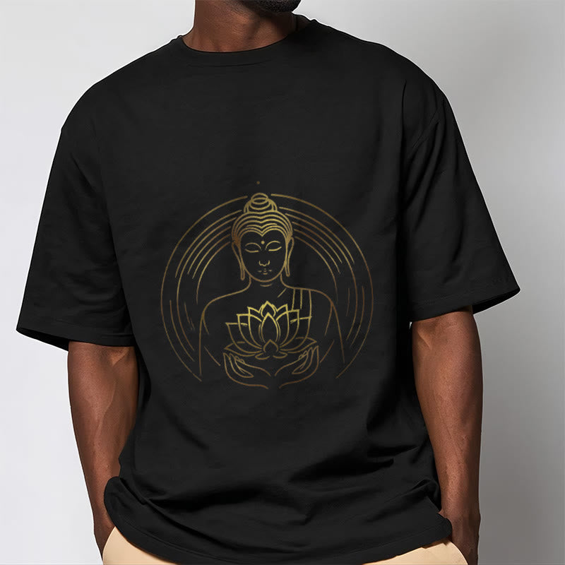 Buddha Stones Golden Buddha Holding A Lotus Flower Tee T-shirt - image 6