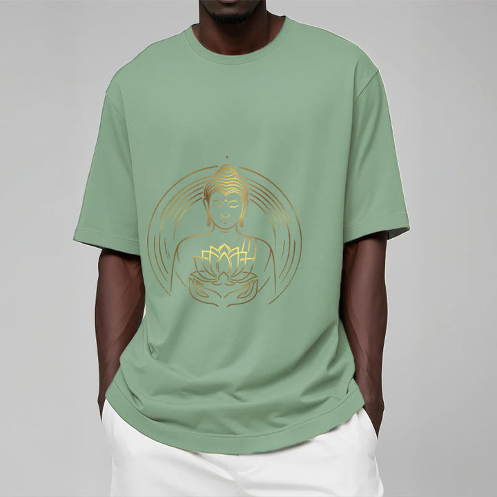 Buddha Stones Golden Buddha Holding A Lotus Flower Tee T-shirt - image 16