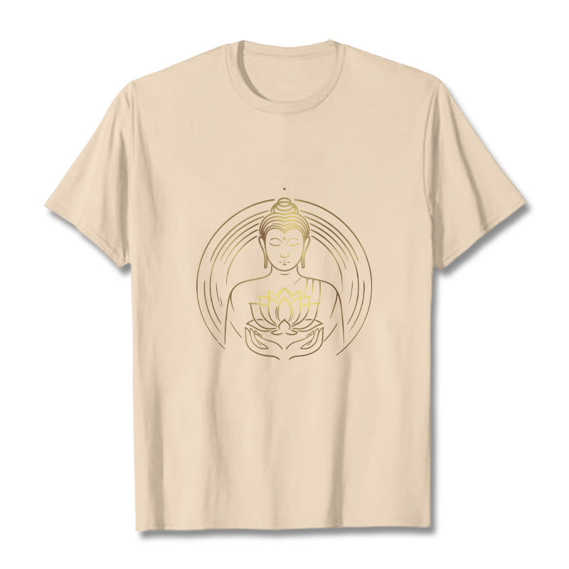 Buddha Stones Golden Buddha Holding A Lotus Flower Tee T-shirt - Bisque - 2XL - image 9