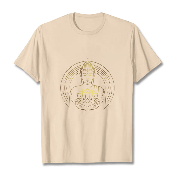 Buddha Stones Golden Buddha Holding A Lotus Flower Tee T-shirt - Bisque - 2XL - image 9