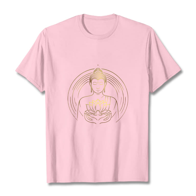 Buddha Stones Golden Buddha Holding A Lotus Flower Tee T-shirt - LightPink - 2XL - image 13