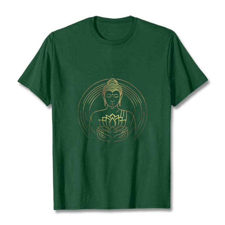 Buddha Stones Golden Buddha Holding A Lotus Flower Tee T-shirt - ForestGreen - 2XL - image 11