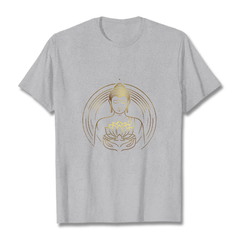 Buddha Stones Golden Buddha Holding A Lotus Flower Tee T-shirt - LightGrey - 2XL - image 20