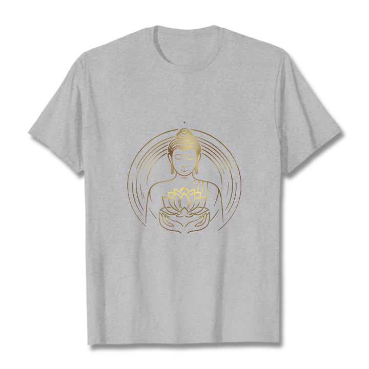 Buddha Stones Golden Buddha Holding A Lotus Flower Tee T-shirt - LightGrey - 2XL - image 20