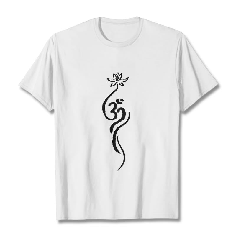 Buddha Stones Lotus Flower Om Design Tee T-shirt - White - 2XL - image 1