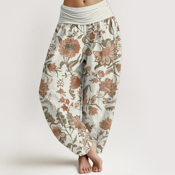Buddha Stones Pure Cotton Sunflower Pattern Women's Elastic Waist Harem Pants