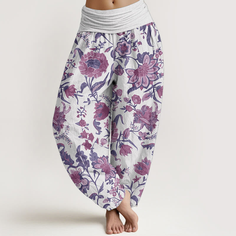 Buddha Stones Pure Cotton Sunflower Pattern Women's Elastic Waist Harem Pants