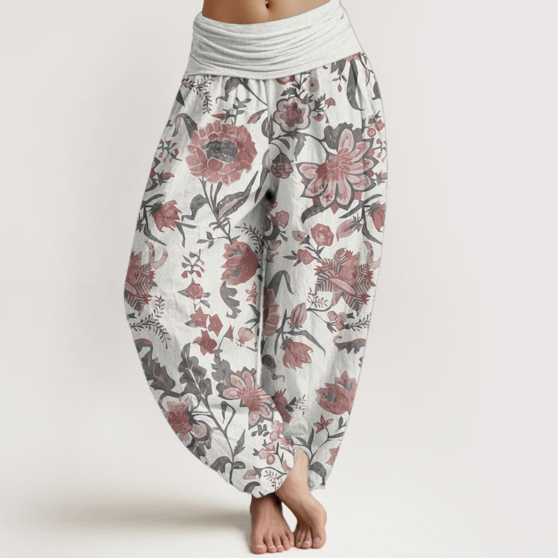 Buddha Stones Pure Cotton Sunflower Pattern Women's Elastic Waist Harem Pants