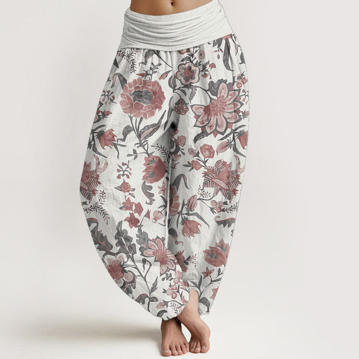 Buddha Stones Pure Cotton Sunflower Pattern Women's Elastic Waist Harem Pants