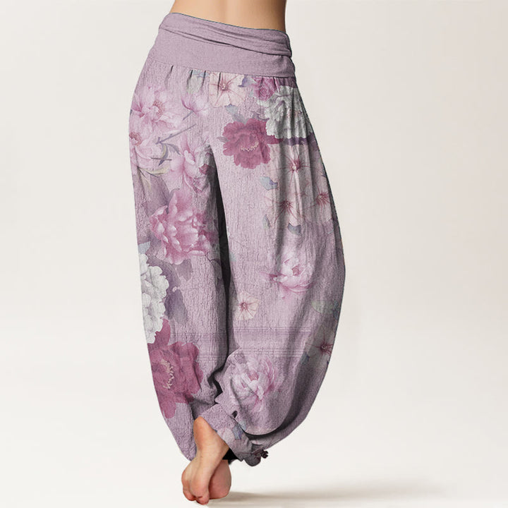 Buddha Stones Pure Cotton Casual Peony Flower Women's Elastic Waist Harem Pants - image 6
