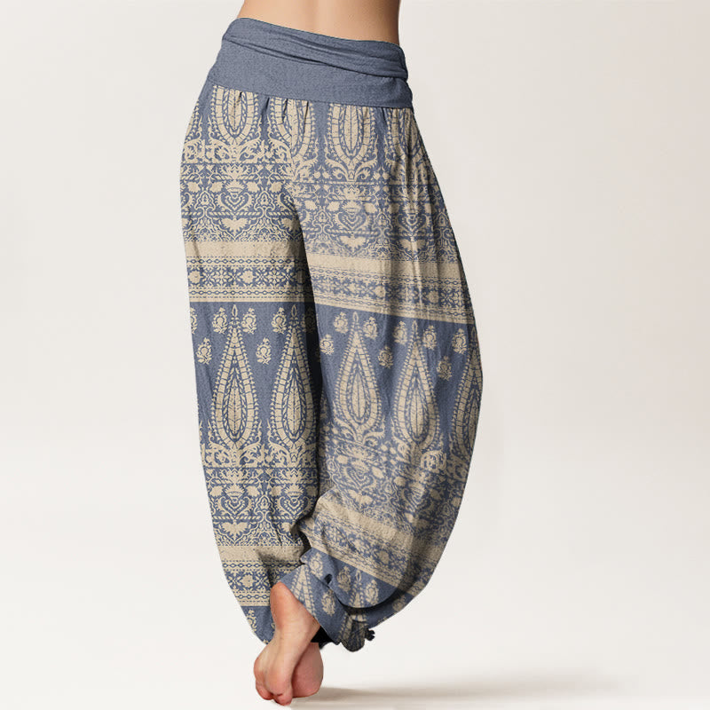 Buddha Stones Pure Cotton Casual Feather Stripes Design Women's Elastic Waist Harem Pants - image 6