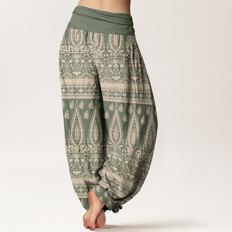 Buddha Stones Pure Cotton Casual Feather Stripes Design Women's Elastic Waist Harem Pants - image 9