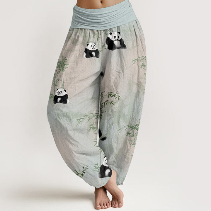Buddha Stones Pure Cotton Panda Bamboo Pattern Women's Elastic Waist Harem Pants - Aquamarine - US22，UK/AU26，EU54 (6XL) - image 0