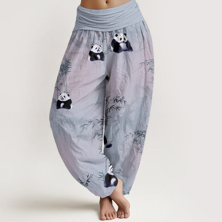 Buddha Stones Pure Cotton Panda Bamboo Pattern Women's Elastic Waist Harem Pants - CornflowerBlue - US22，UK/AU26，EU54 (6XL) - image 8