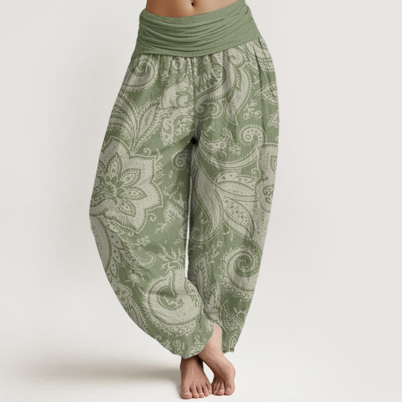 Buddha Stones Pure Cotton Flowers Paisley Patterns Women's Elastic Waist Harem Pants