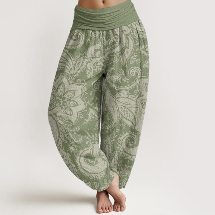 Buddha Stones Pure Cotton Flowers Paisley Patterns Women's Elastic Waist Harem Pants